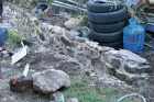 stone wall rebuilt extended pointed les guis virlet puy de dome france