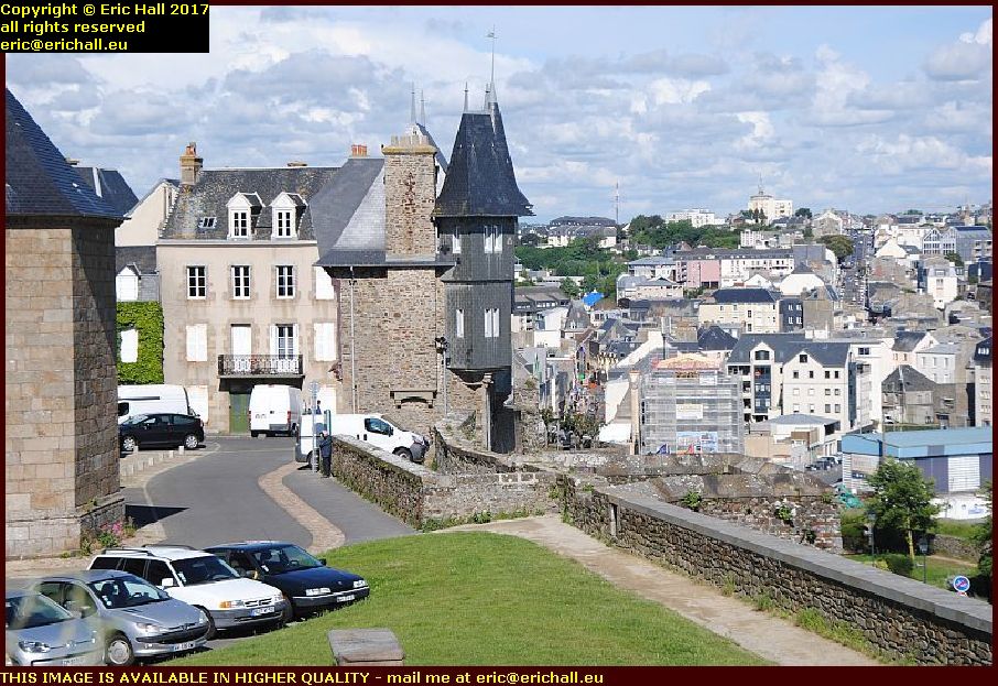 house with turrets city walls granville manche normandy france