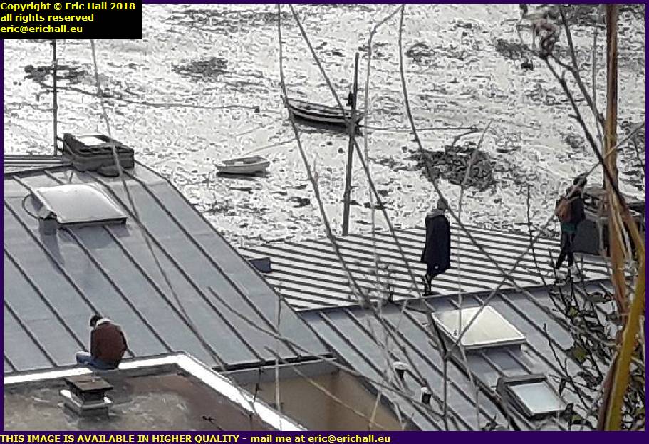 kids on roofs of houses granville manche normandy france