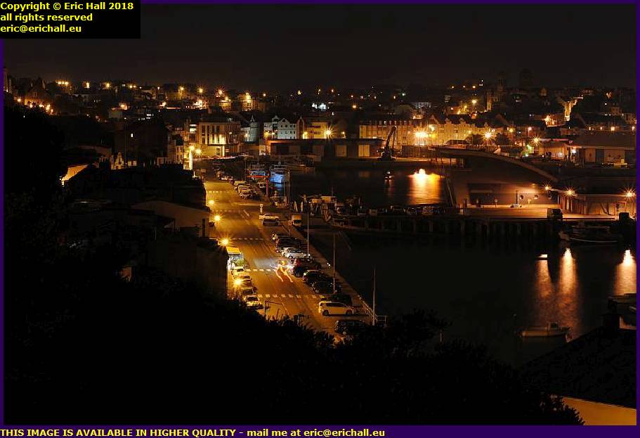 night time photograph rue du port de granville harbour manche normandy france