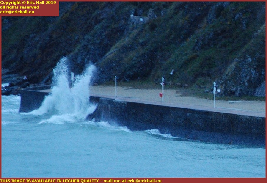 night high winds storm waves over plat gousset granville manche normandy france