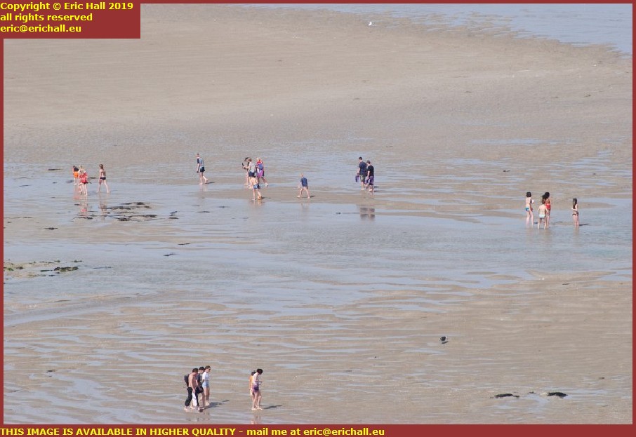 crowds on beach plat gousset granville manche normandy france