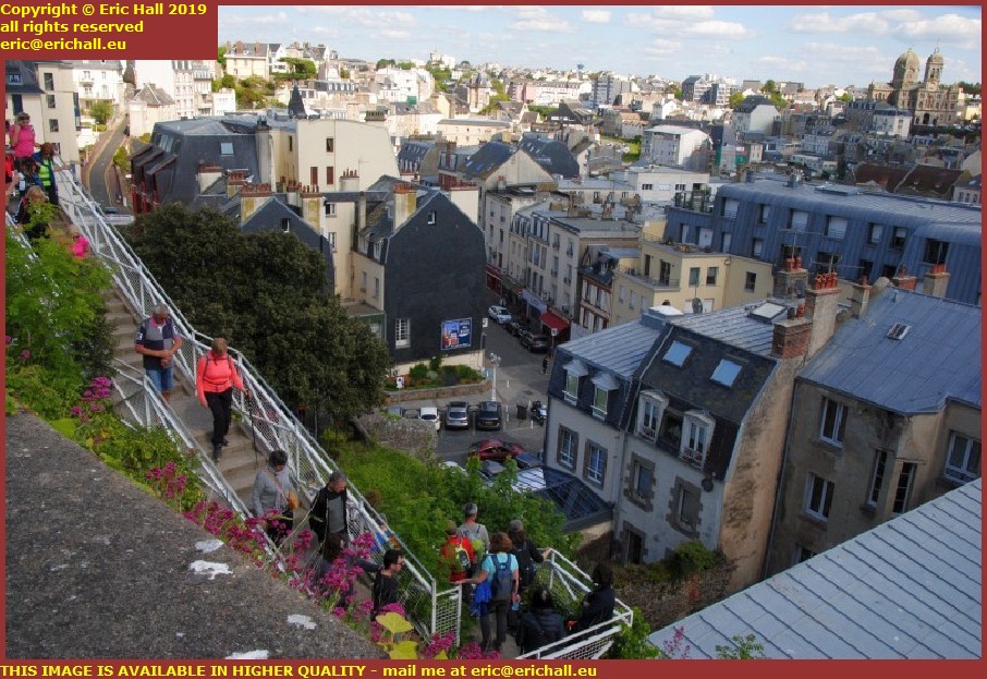 crowds of walkers on stairs granville manche normandy france